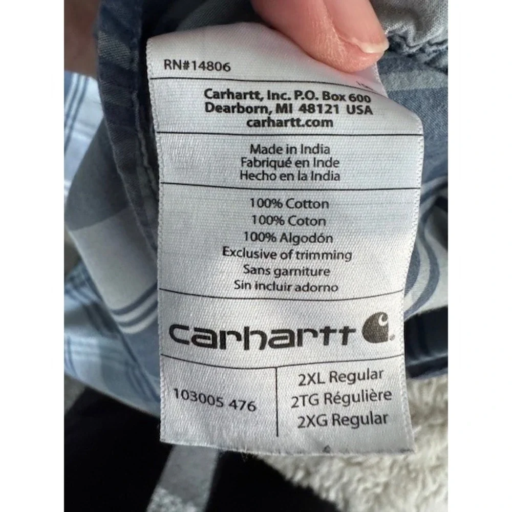 Carhartt Men's Blue Plaid Short Sleeve Button Up Shirt Size 2XL